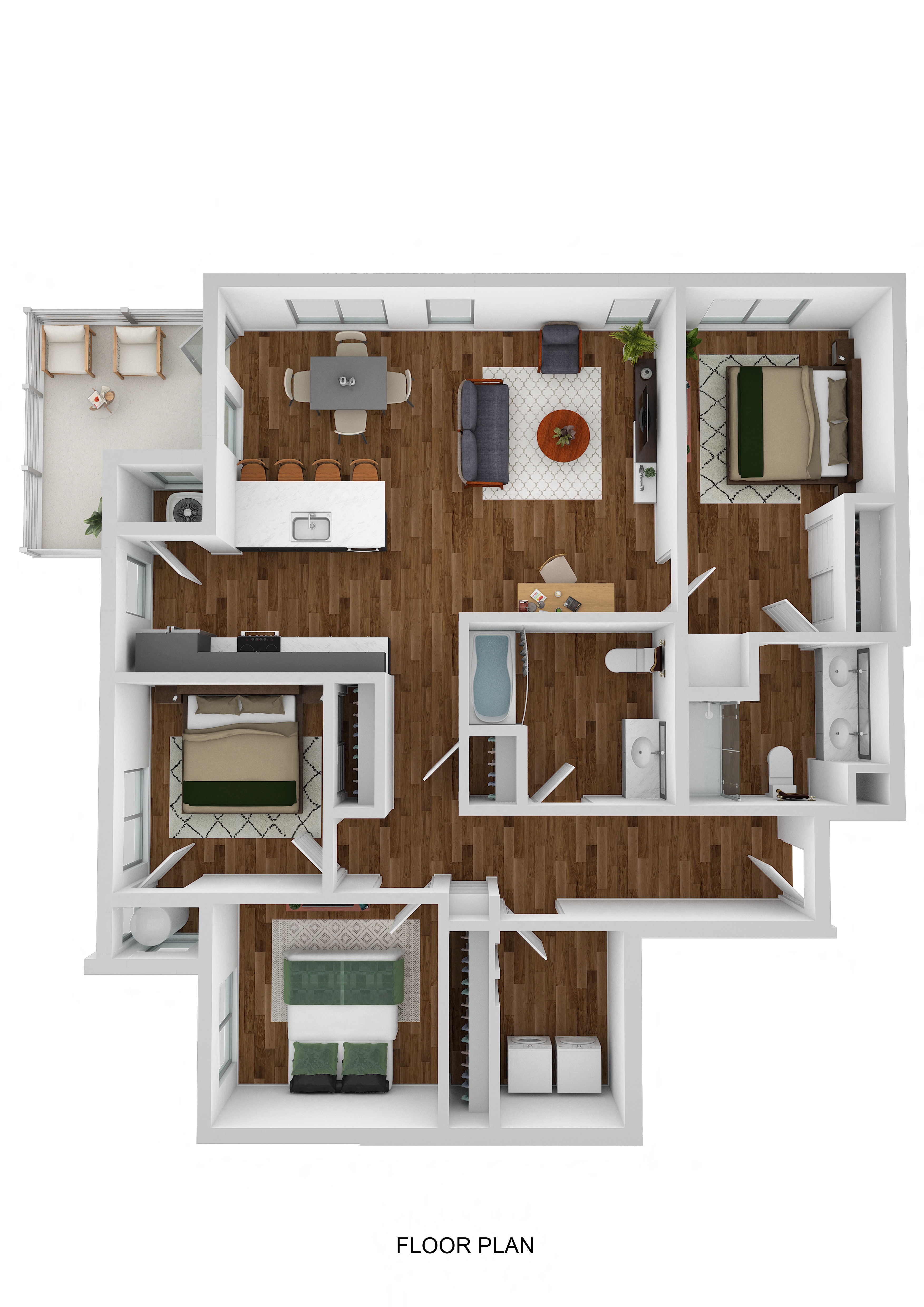 Floor plan for 3 beds, 2 baths, 1352 sqft
